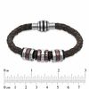 Thumbnail Image 2 of Brown Braided Leather and Two-Tone Stainless Steel Disc Bead Bracelet - 8.75"