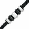 Thumbnail Image 0 of Men's Black Braided Leather and Two-Tone Stainless Steel Bead Bracelet - 8.75"