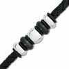 Thumbnail Image 1 of Black Braided Leather and Two-Tone Stainless Steel Bead Bracelet - 8.75"