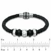 Thumbnail Image 1 of Men's Black Braided Leather and Two-Tone Stainless Steel Bead Bracelet - 8.75"