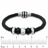 Thumbnail Image 2 of Black Braided Leather and Two-Tone Stainless Steel Bead Bracelet - 8.75"