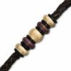 Thumbnail Image 1 of Brown Braided Leather and Two-Tone Stainless Steel Bead Bracelet  - 8.75"