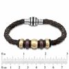 Thumbnail Image 2 of Brown Braided Leather and Two-Tone Stainless Steel Bead Bracelet  - 8.75"