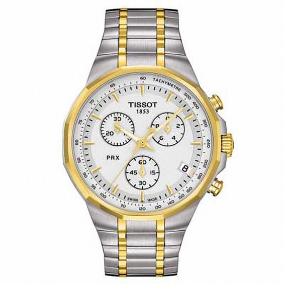 Men's Tissot PRX Chronograph Two-ToneWatch with White Dial (Model: T077.417.22.031.00)