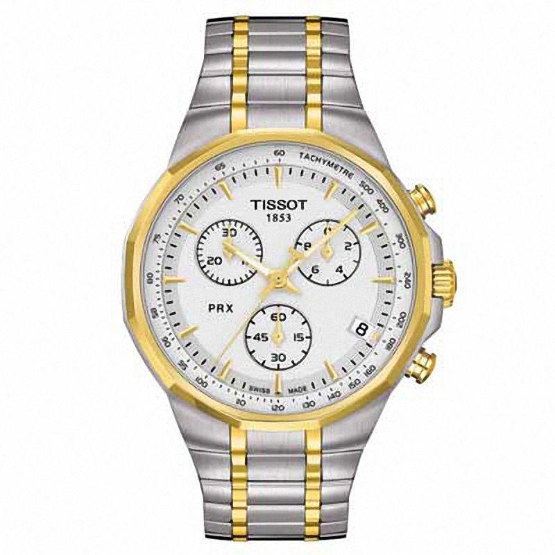 Main Image 1 of Men's Tissot PRX Chronograph Two-ToneWatch with White Dial (Model: T077.417.22.031.00)