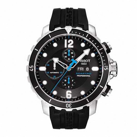 Men's Tissot Seastar 1000 Automatic Chronograph Strap Watch with Black Dial (Model: T066.414.17.057.00)