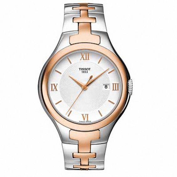 Ladies' Tissot T10 Two-Tone Watch with Silver-Tone Dial (Model: T082.210.22.038.00)