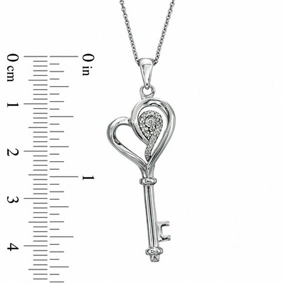 1/20 CT. T.w. Diamond Tilted Heart Key Pendant in Sterling Silver