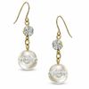 Thumbnail Image 0 of 8.0mm Cultured Freshwater Pearl and Crystal Drop Earrings in 14K Gold