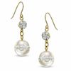 Thumbnail Image 1 of 8.0mm Freshwater Cultured Pearl and Crystal Drop Earrings in 14K Gold