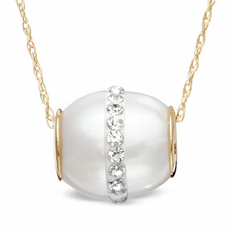 Main Image 1 of 9.0-10.0mm Freshwater Cultured Pearl and Crystal Roller Ball Pendant in 14K Gold