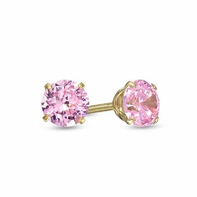 Sterling Silver Jewelry Button Earrings 8 mm 14 mm Pink Clear CZ Post Earrings 