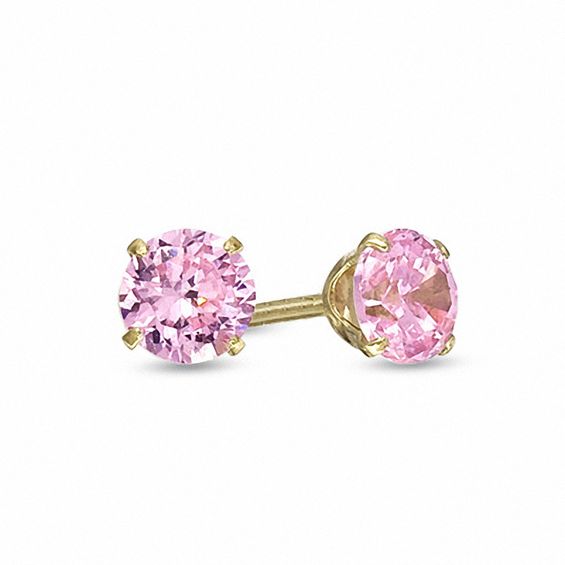 Child's 4.0mm Pink Cubic Zirconia Stud Earrings in 14K Gold