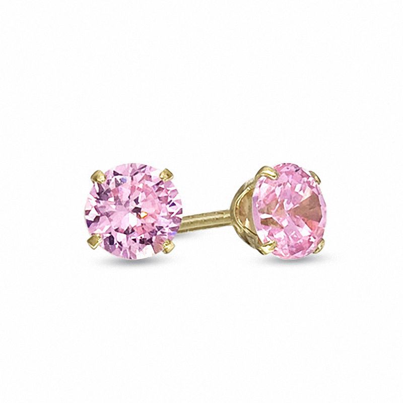 Child's 4.0mm Pink Cubic Zirconia Stud Earrings in 14K Gold