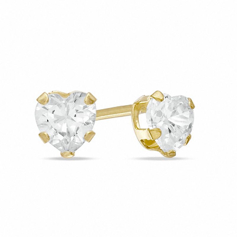 Main Image 1 of Child's 4.0mm Heart-Shaped Cubic Zirconia Stud Earrings in 14K Gold