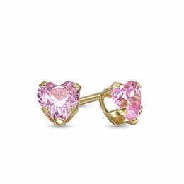 Child's 4.0mm Heart-Shaped Pink Crystal Stud Earrings in 14K Gold
