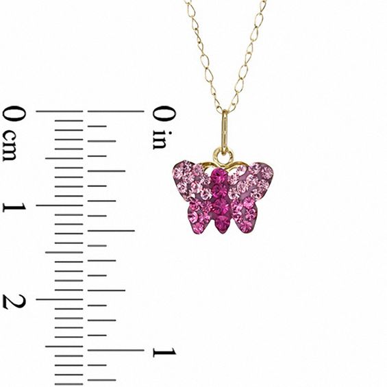 Child's Multi-Color Pink Crystal Butterfly Pendant in 14K Gold - 13"