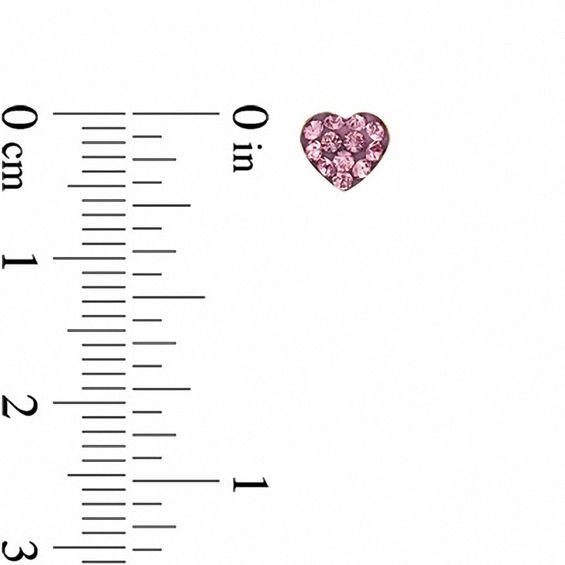 Child's Rose Crystal Heart Earrings in 14K Gold