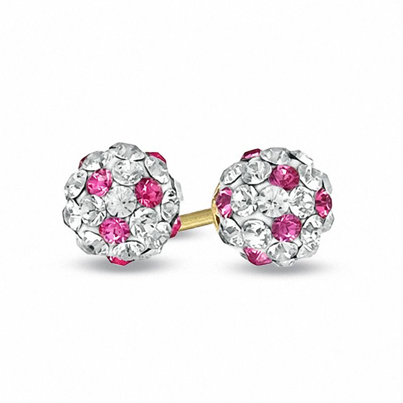 Main Image 1 of Child's Rose and White Crystal Ball Earrings in 14K Gold