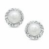 Thumbnail Image 1 of 5.75mm Freshwater Cultured Pearl and Crystal Button Earrings in 14K Gold