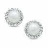 Thumbnail Image 0 of 5.75mm Freshwater Cultured Pearl and Crystal Button Earrings in 14K Gold