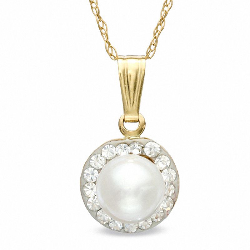 Main Image 1 of 5.75mm Freshwater Cultured Pearl and Crystal Frame Pendant in 14K Gold