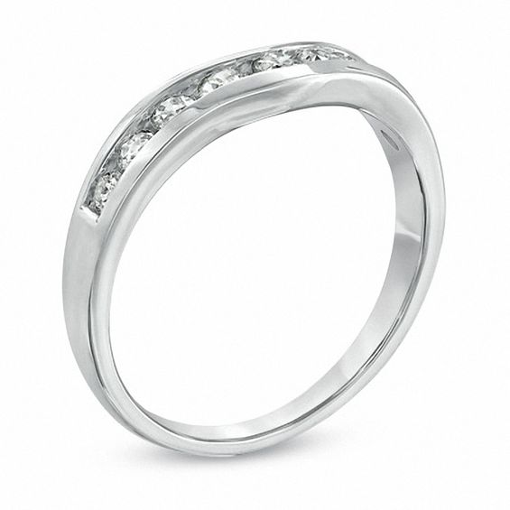 1/2 CT. T.w. Diamond Channel-Set Contour Wedding Band in 14K White Gold