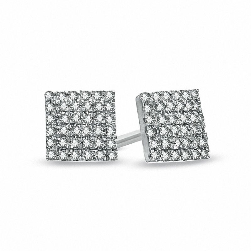 1/8 CT. T.W. Princess Multi-Diamond Frame Stud Earrings in 10K White Gold