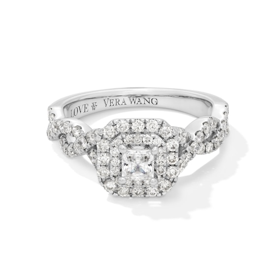 Vera Wang Love Collection 1 CT. T.w. Princess-Cut Diamond Double Frame Twist Engagement Ring 14K White Gold