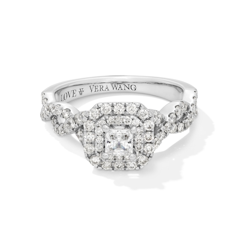 Main Image 1 of Vera Wang Love Collection 1 CT. T.W. Princess-Cut Diamond Double Frame Twist Engagement Ring in 14K White Gold