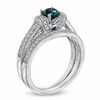 Thumbnail Image 2 of 1 CT. T.W. Enhanced Blue and White Diamond Vintage-Style Bridal Set in 14K White Gold