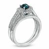 Thumbnail Image 1 of 1 CT. T.W. Enhanced Blue and White Diamond Vintage-Style Bridal Set in 14K White Gold