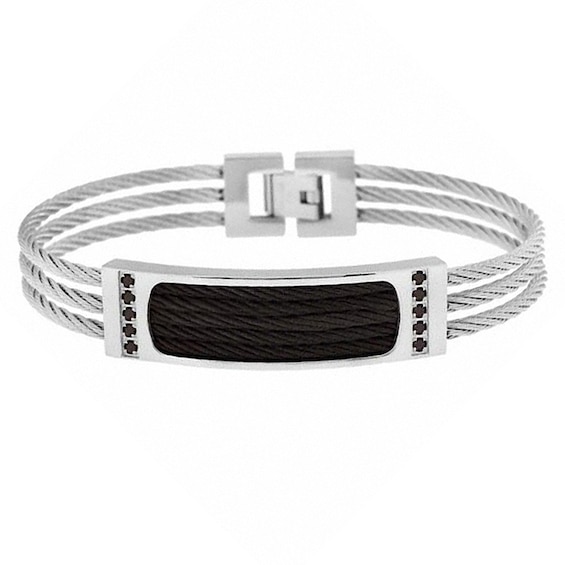 Men's 1/5 CT. T.w. Black Diamond Cable Bracelet in Two-Tone Stainless Steel