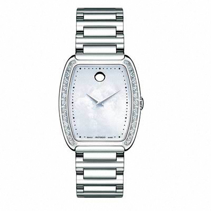 Ladies' Movado Concerto Diamond Accent Watch with White Mother-of-Pearl Tonneau Dial (Model: 0606548)