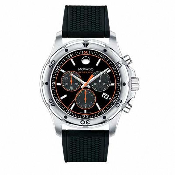 Men's Movado Series 800 Chronograph Watch with Black Dial (Model: 02600100)