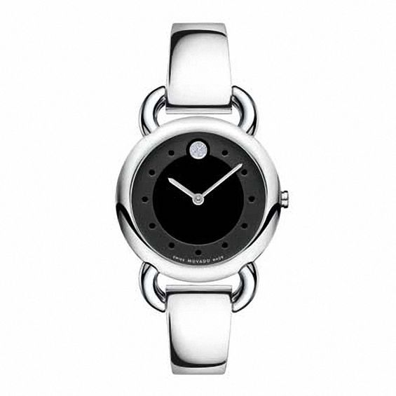 Ladies' Movado Linio Diamond Accent Bangle Watch with Black Dial (Model: 0606509)
