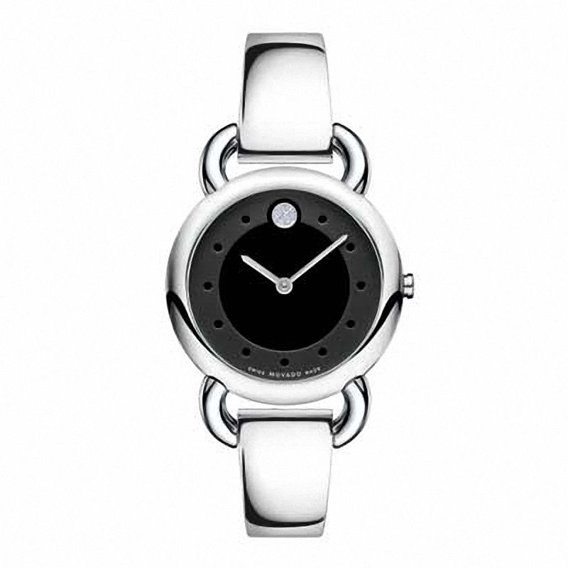 Main Image 1 of Ladies' Movado Linio Diamond Accent Bangle Watch with Black Dial (Model: 0606509)