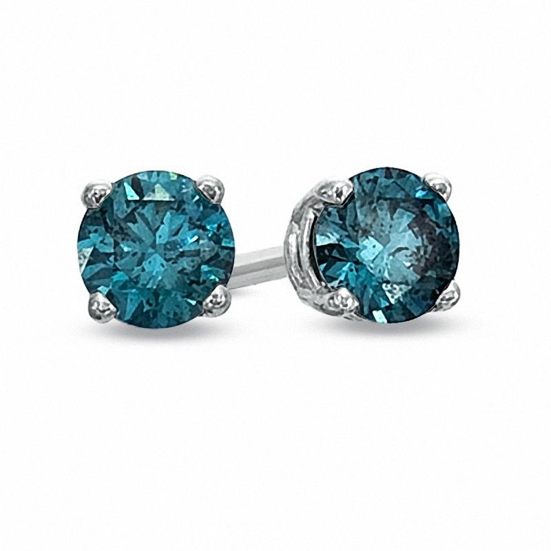 Main Image 1 of 1/4 CT. T.W. Enhanced Blue Diamond Solitaire Stud Earrings in 10K White Gold