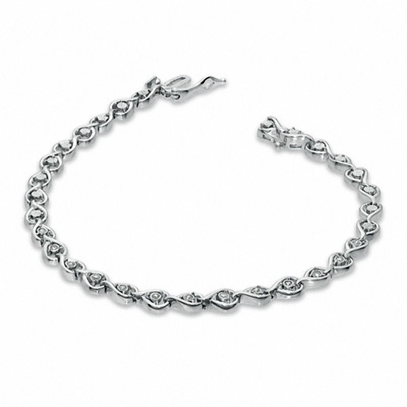 1/10 CT. T.W. Diamond Open Teardrop Link Bracelet in Sterling Silver