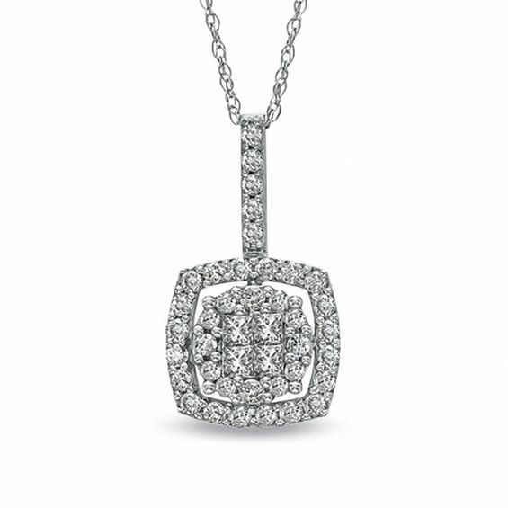 1/2 CT. T.W. Quad Princess-Cut Diamond Frame Pendant in 10K White Gold ...