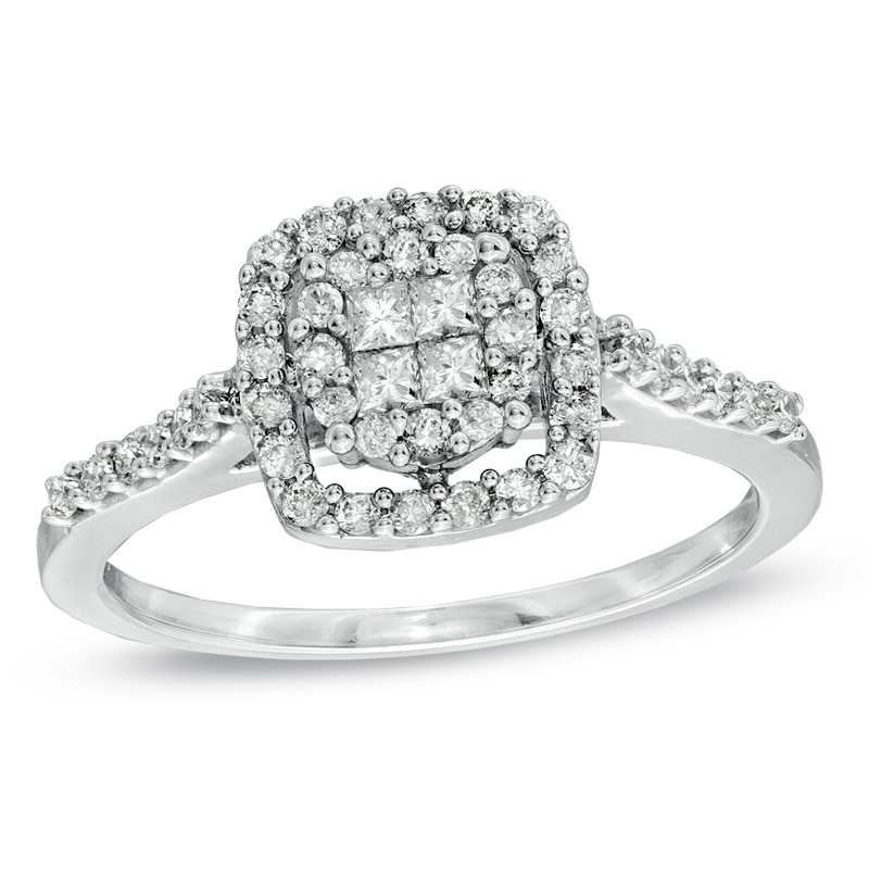 Main Image 1 of 1/2 CT. T.W. Quad Princess-Cut Diamond Frame Ring in 10K White Gold