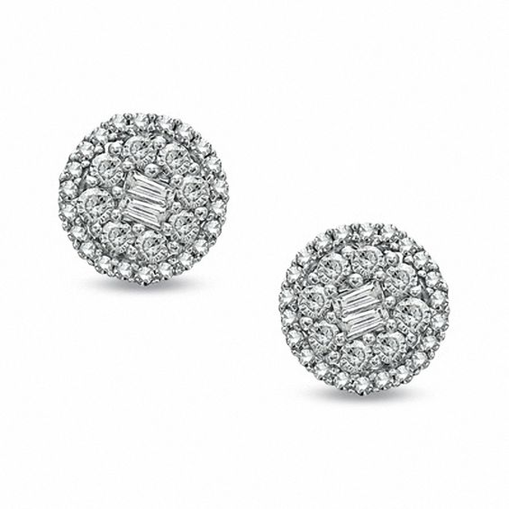 1 CT. T.w. Baguette Diamond Double Frame Earrings in 10K White Gold