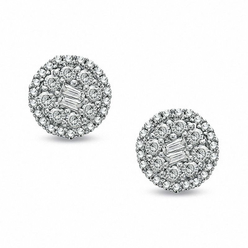 Main Image 1 of 1 CT. T.W. Baguette Diamond Double Frame Earrings in 10K White Gold