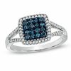 Thumbnail Image 1 of 1/2 CT. T.W. Blue and White Diamond Square Frame Ring in 10K White Gold