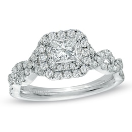 Vera Wang Love Collection 1 CT. T.W. Princess-Cut Diamond Double Frame Twist Engagement Ring in 14K White Gold