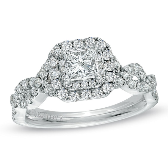 Vera Wang Love Collection 1 CT. T.W. Princess-Cut Diamond Double Frame Twist Engagement Ring in 14K White Gold
