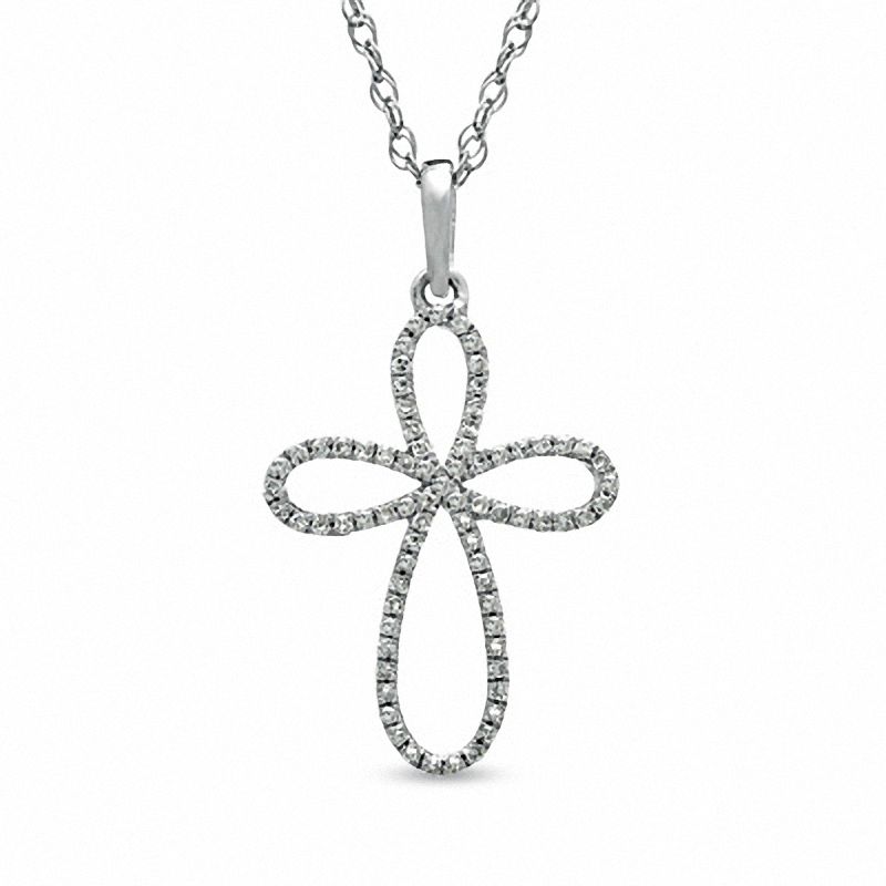 1/7 CT. T.W. Diamond Looped Cross Pendant in Sterling Silver