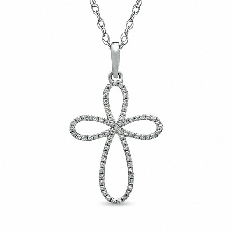 Main Image 1 of 1/7 CT. T.W. Diamond Looped Cross Pendant in Sterling Silver