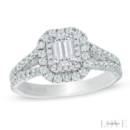 Vera Wang Love Collection 1-1/3 CT. T.W. Emerald-Cut Diamond Split Shank Frame Engagement Ring in 14K White Gold