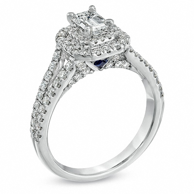 Main Image 2 of Vera Wang Love Collection 1-1/3 CT. T.W. Emerald-Cut Diamond Split Shank Frame Engagement Ring in 14K White Gold